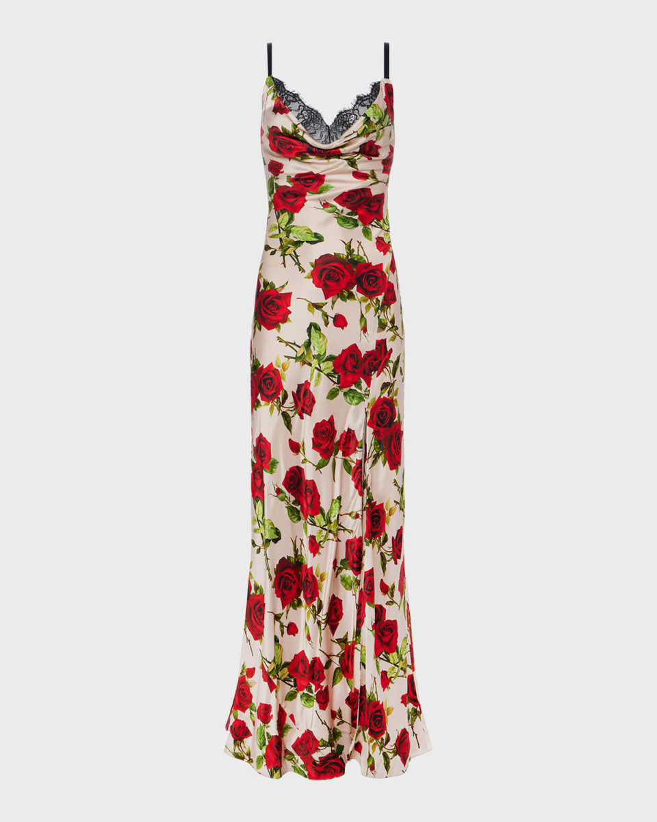 Rose Venice Cowl-Neck Lace Gown