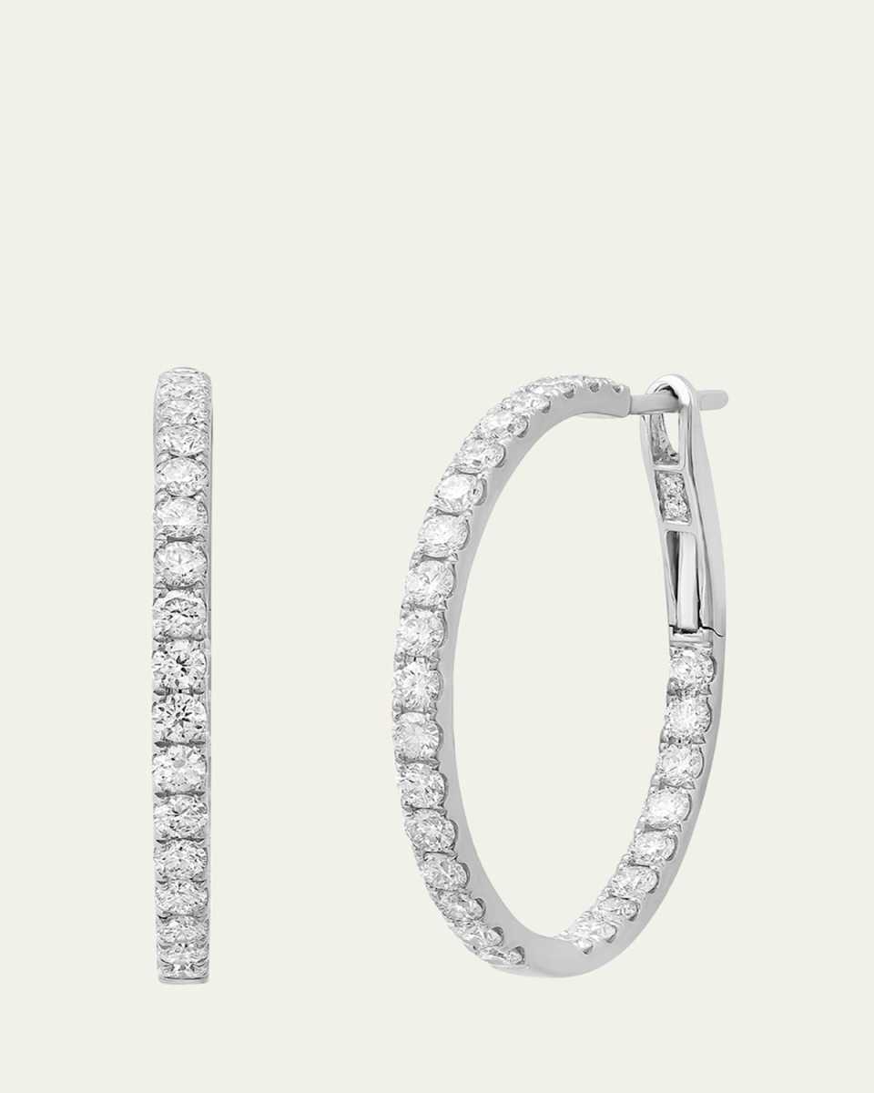 18K White Gold Full-Cut Diamond Hoop Earrings