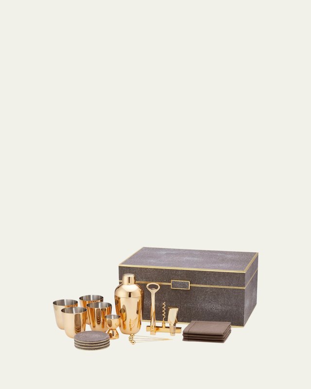 Classic Faux Shagreen Bar Set, Chocolate
