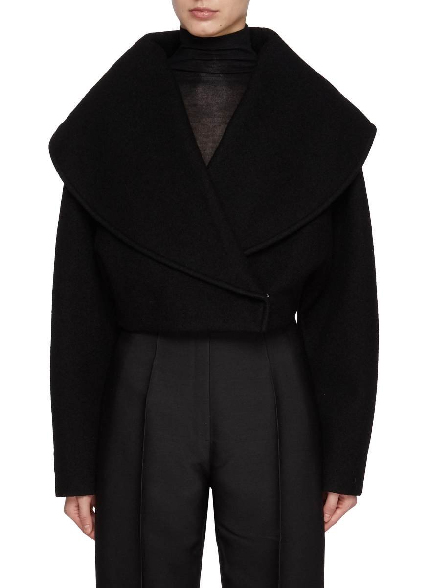 GIA STUDIOS Shawl Lapel Cropped Wool Blend Jacket