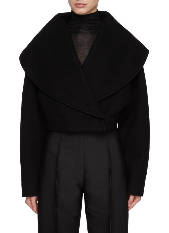 GIA STUDIOS Shawl Lapel Cropped Wool Blend Jacket