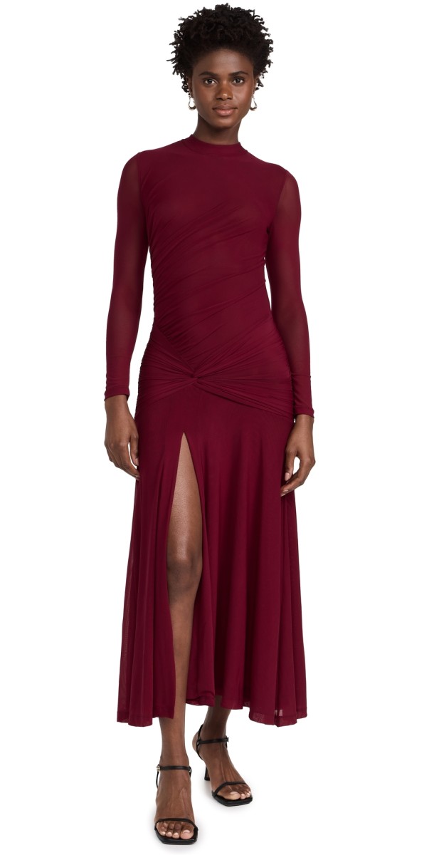 BARDOT Liyana Ruched Mesh Dress Berry