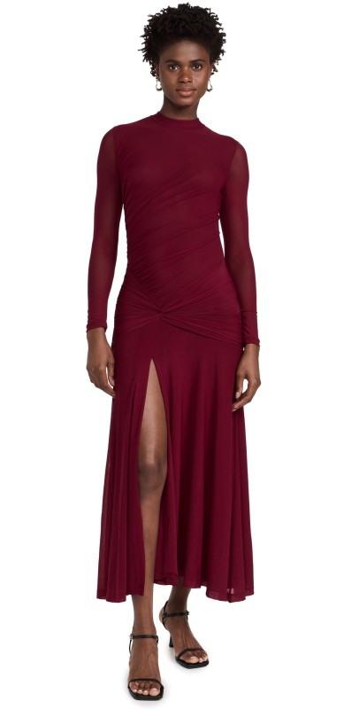 BARDOT Liyana Ruched Mesh Dress Berry