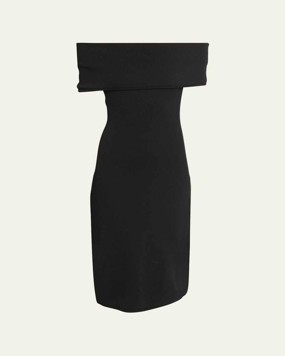Textured Nylon Off-Shoulder Midi Dress