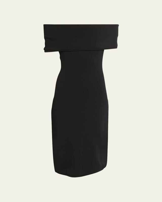 Textured Nylon Off-Shoulder Midi Dress