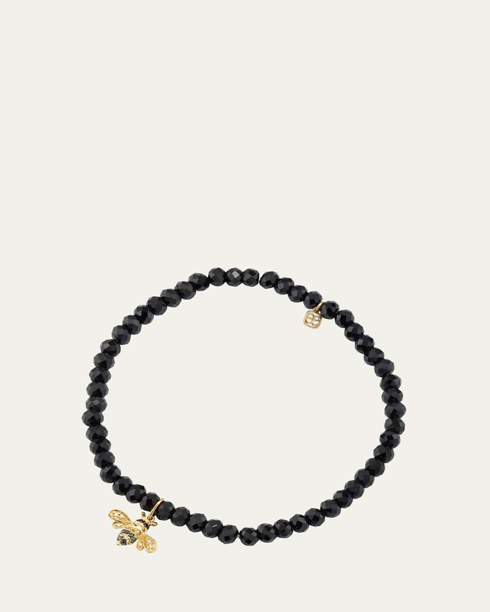 4mm Black Spinel Diamond and Sapphire Bee Bracelet