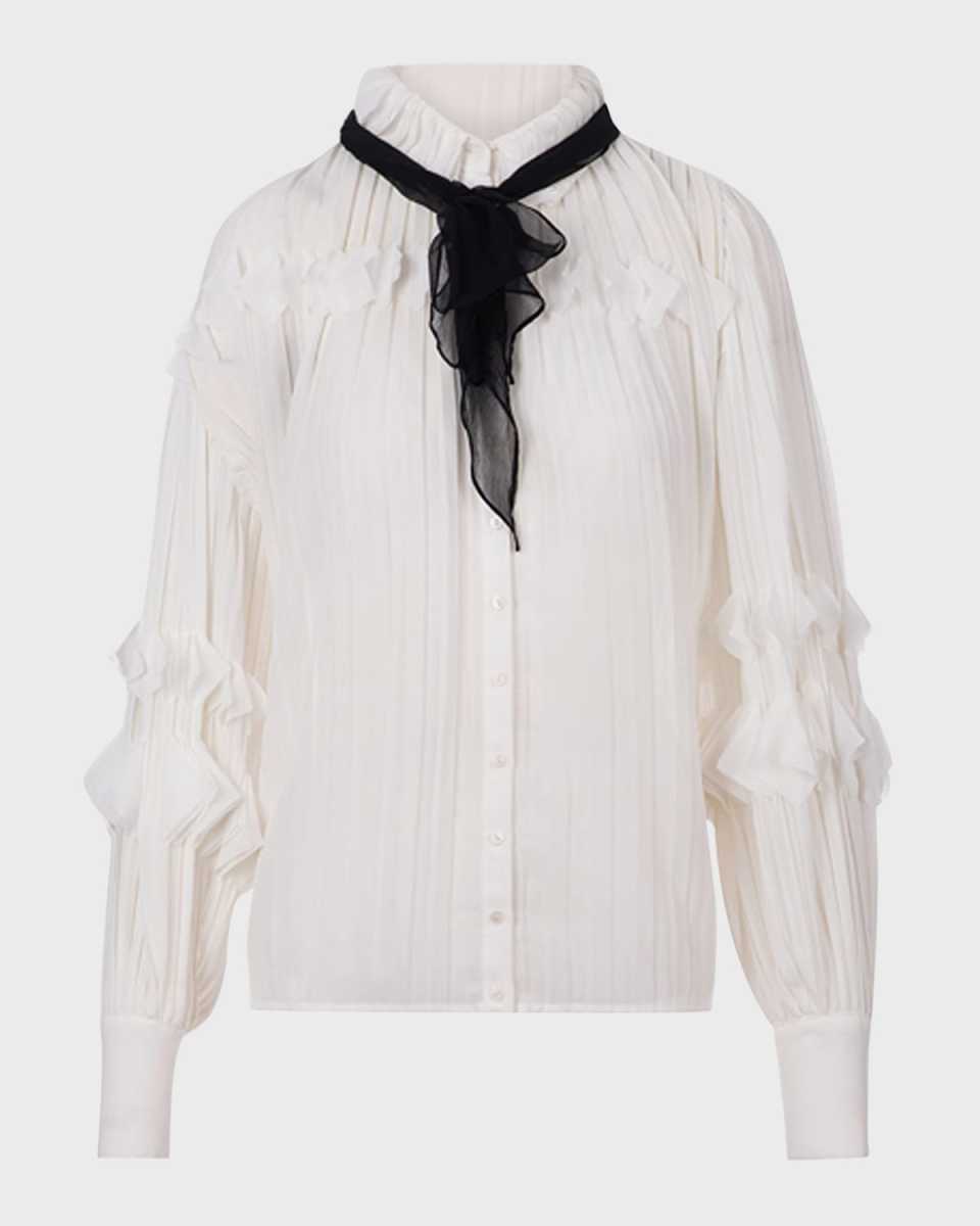 Samantha Pleated Chiffon Button-Down Top