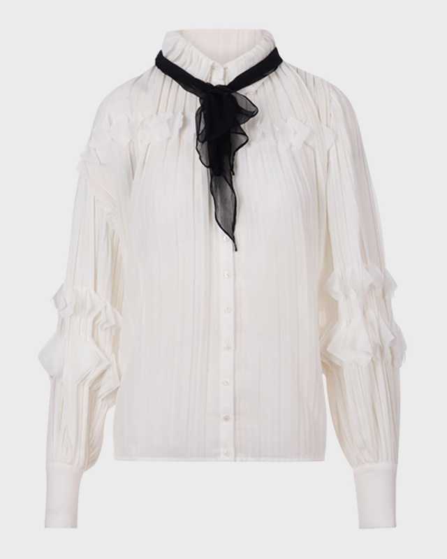 Samantha Pleated Chiffon Button-Down Top