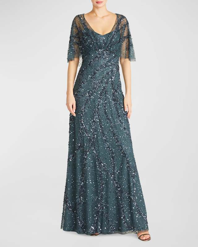 Lavinia Sequin A-Line Cape Gown