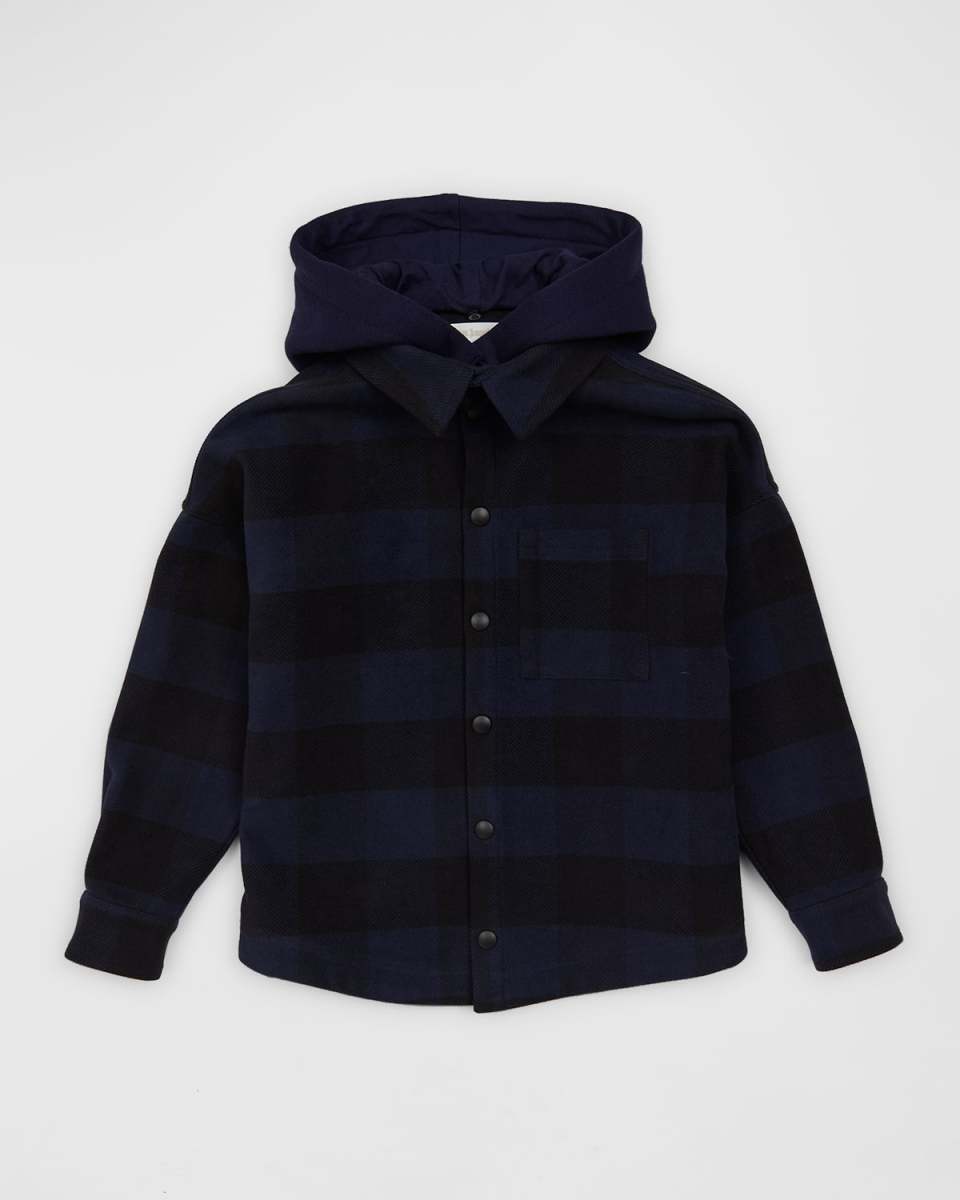 Boy's Checkered Logo-Print Overshirt, Size 4-10