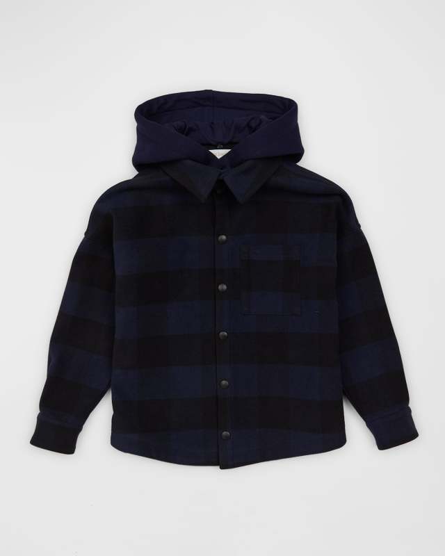 Boy's Checkered Logo-Print Overshirt, Size 4-10