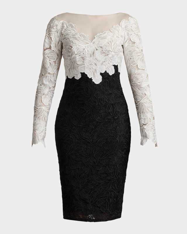 Two-Tone Floral Lace Illusion Dress