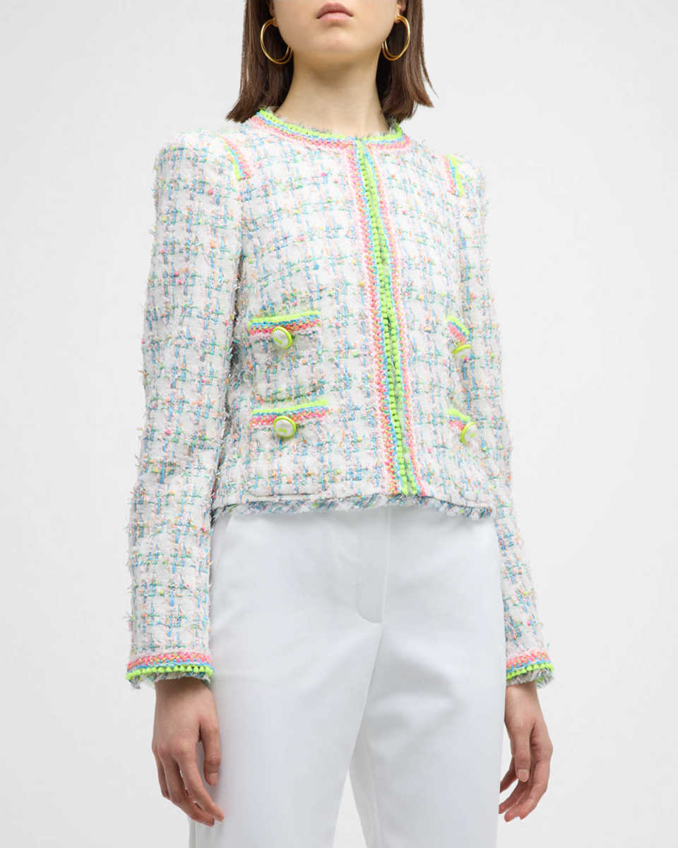 Cotton-Blend Tweed Jacket with Neon Rick Rack Trim