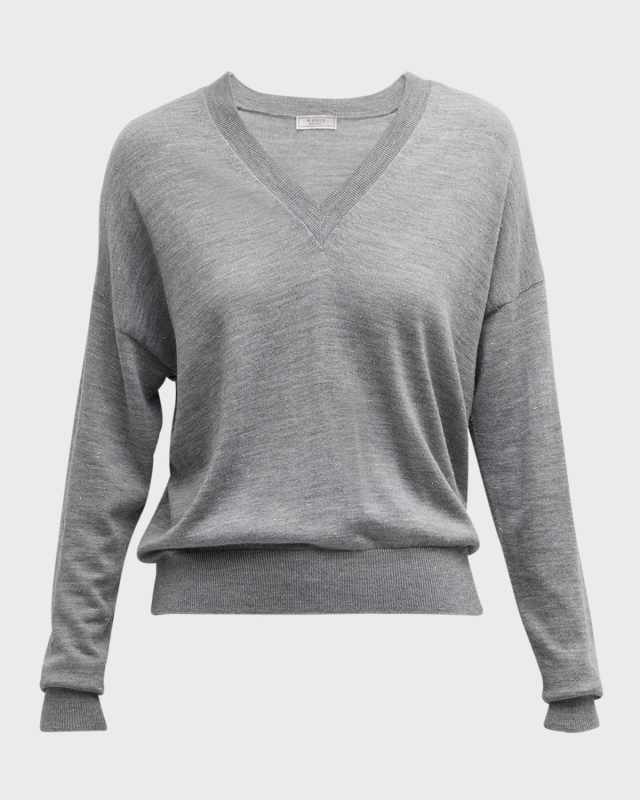 Chain-Trim V-Neck Sweater