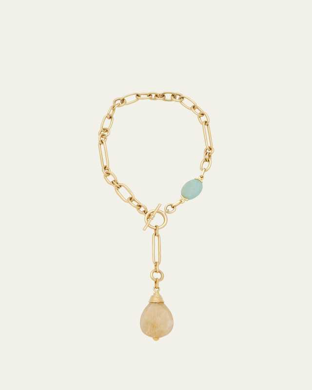 Golden Chain Link Necklace With Stone Pendant
