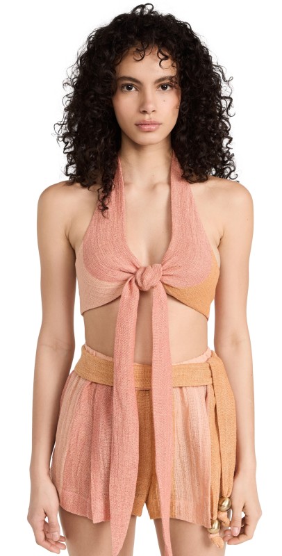 Lisa Marie Fernandez Farrah Halter Tie Top Sunset Awning Stripe