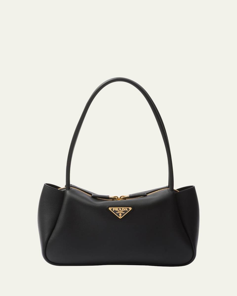 Medium Zip Grain Leather Shoulder Bag
