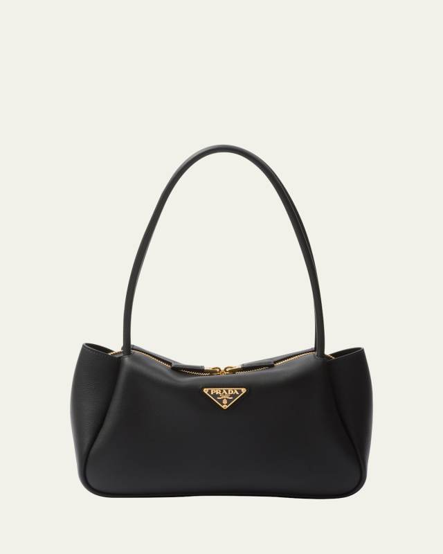 Medium Zip Grain Leather Shoulder Bag