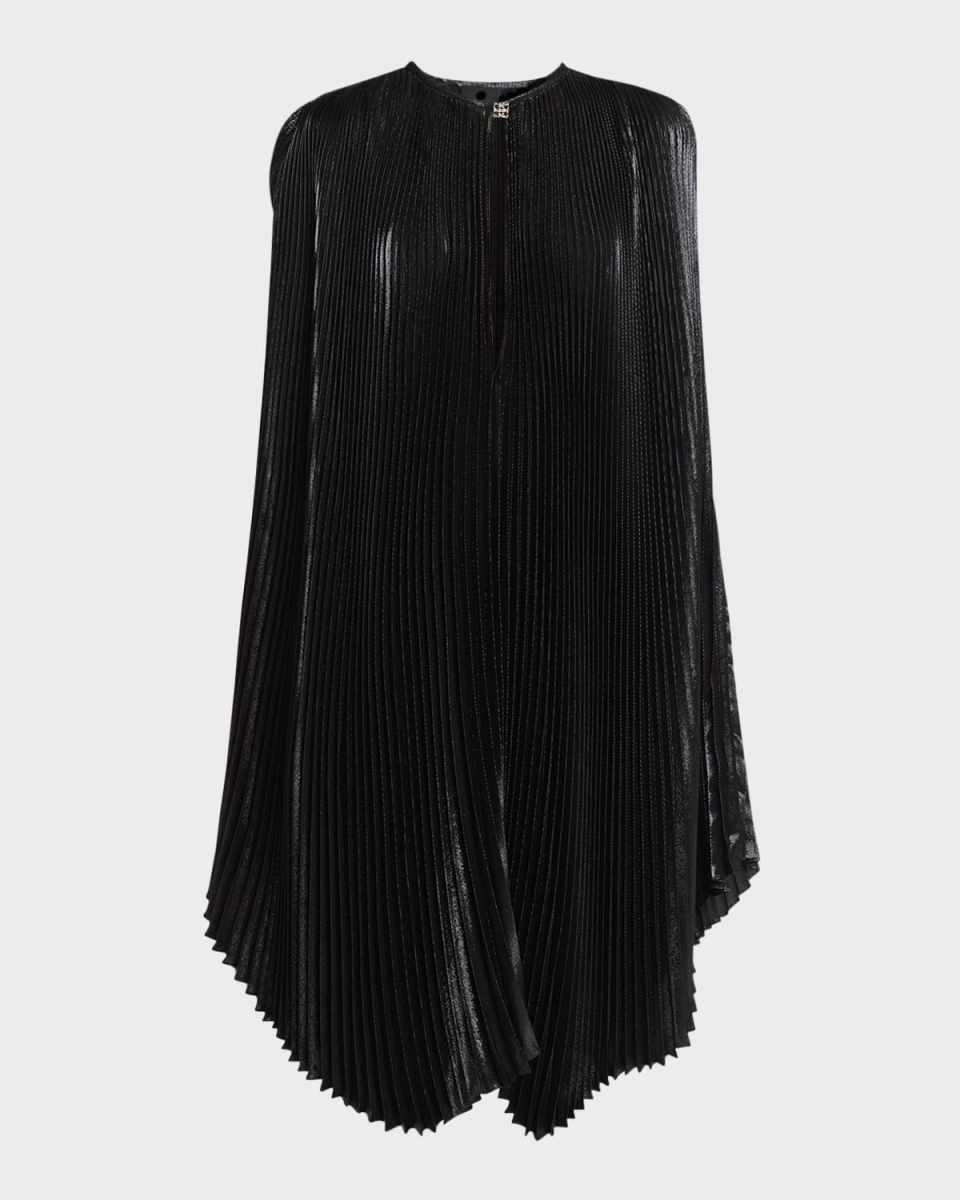 Metallic Pleated Cap-Sleeve Midi Dress