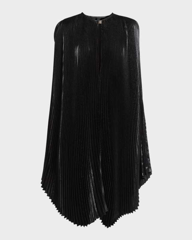 Metallic Pleated Cap-Sleeve Midi Dress
