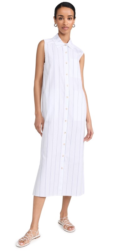 DONNI. The Pop Sleeveless Dress Navy Pinstripe