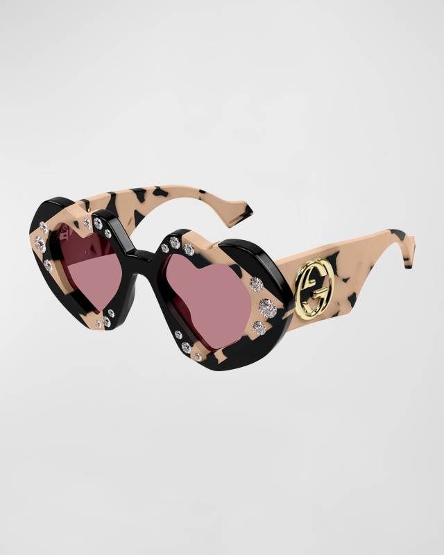 Embellished Heart-Shaped Acetate Sunglasses