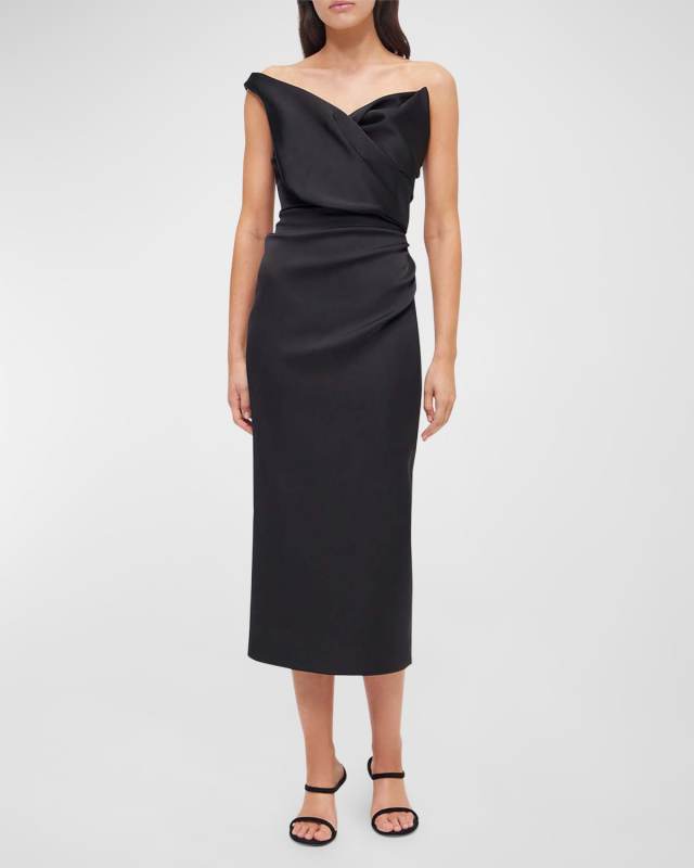 Edan One-Shoulder Ruched Crepe Midi Dress