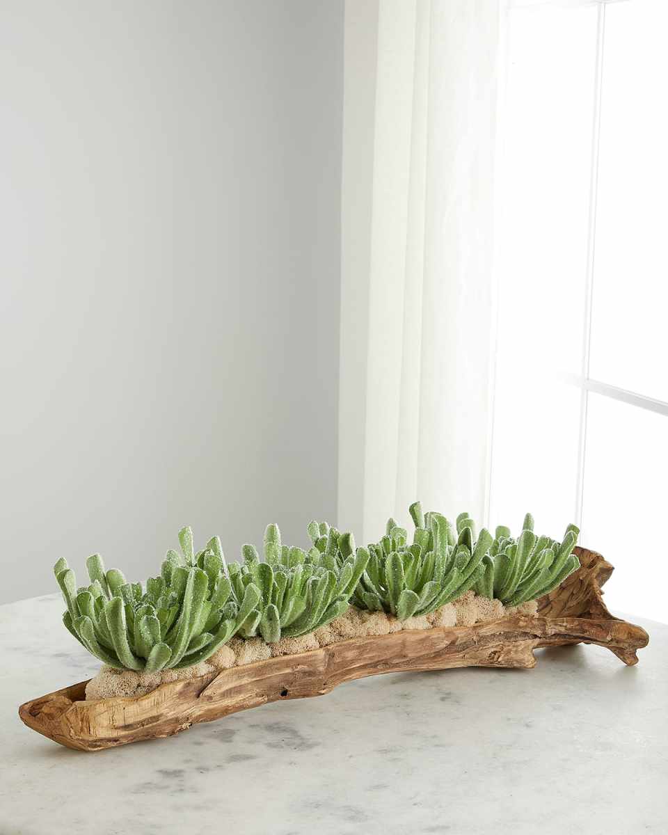 Gilded Succulent Log Faux Floral Arrangement