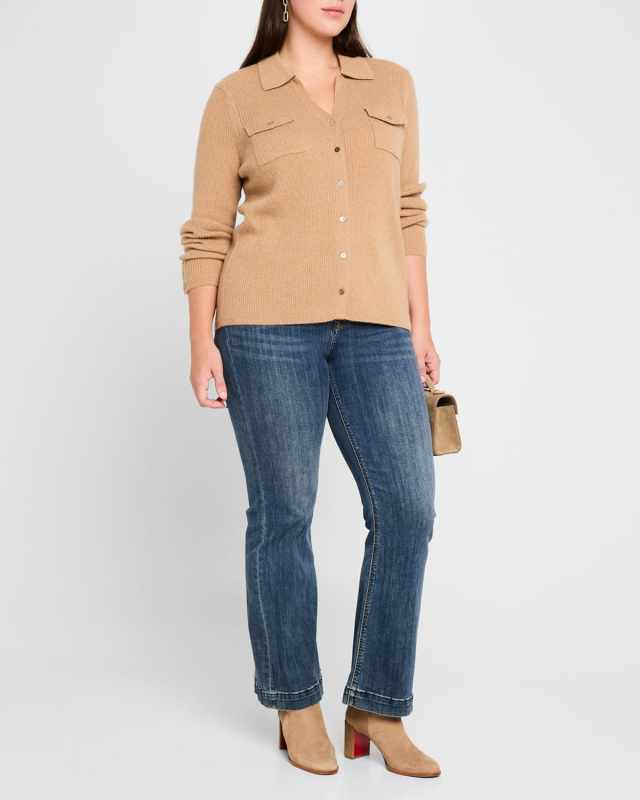 Plus Size Ribbed Cashmere Button-Down Shirt