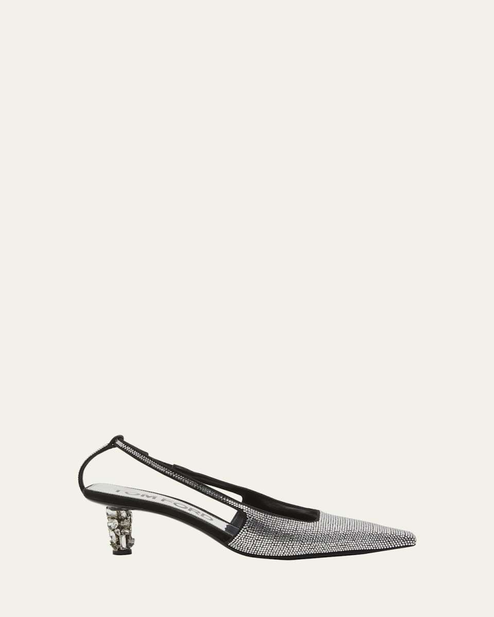 Crystal Square-Toe Slingback Pumps