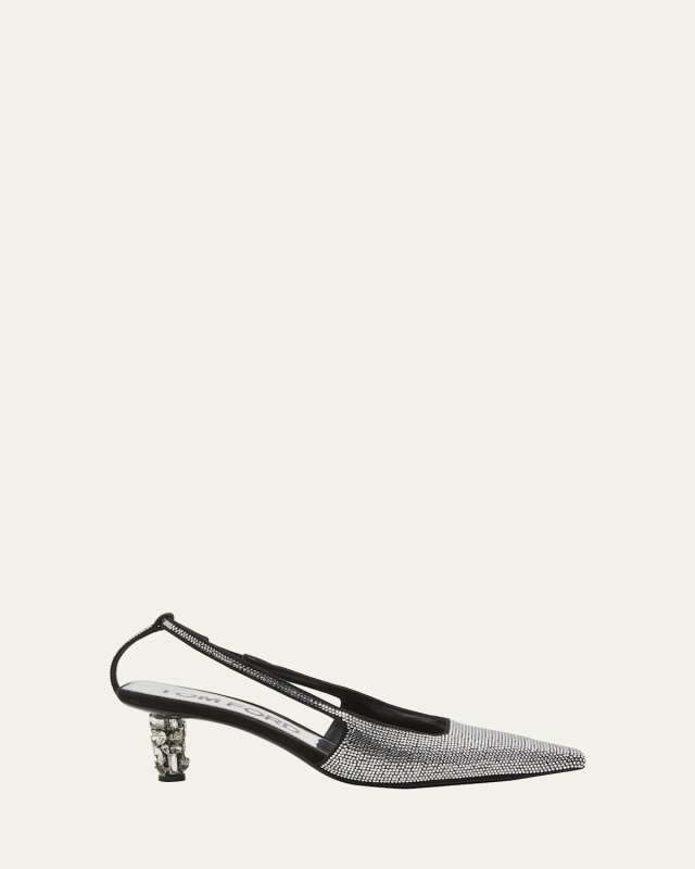 Crystal Square-Toe Slingback Pumps