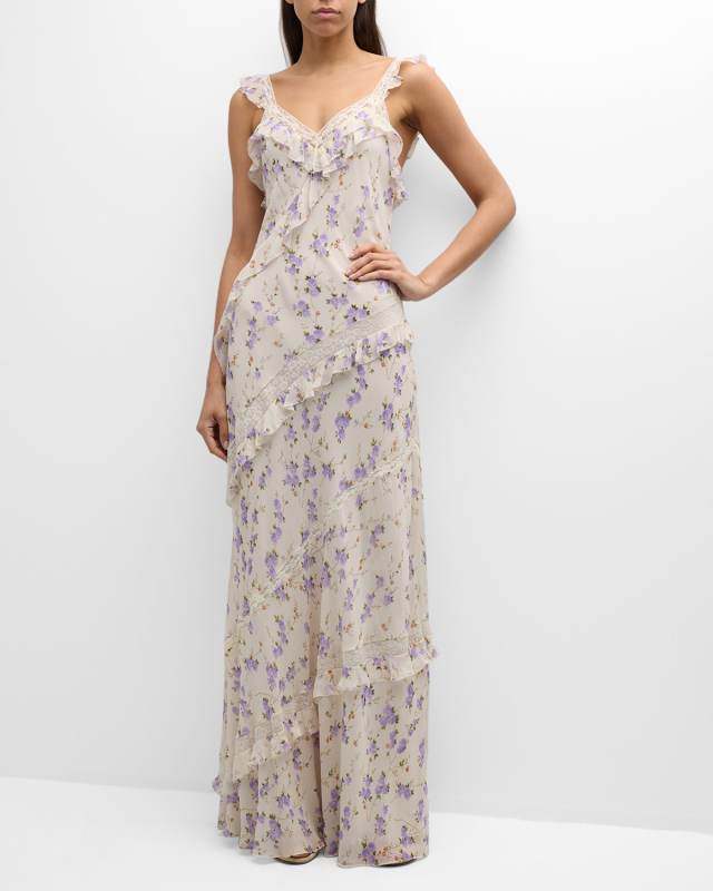 Radiance Tiered Ruffle Floral Lace Maxi Dress