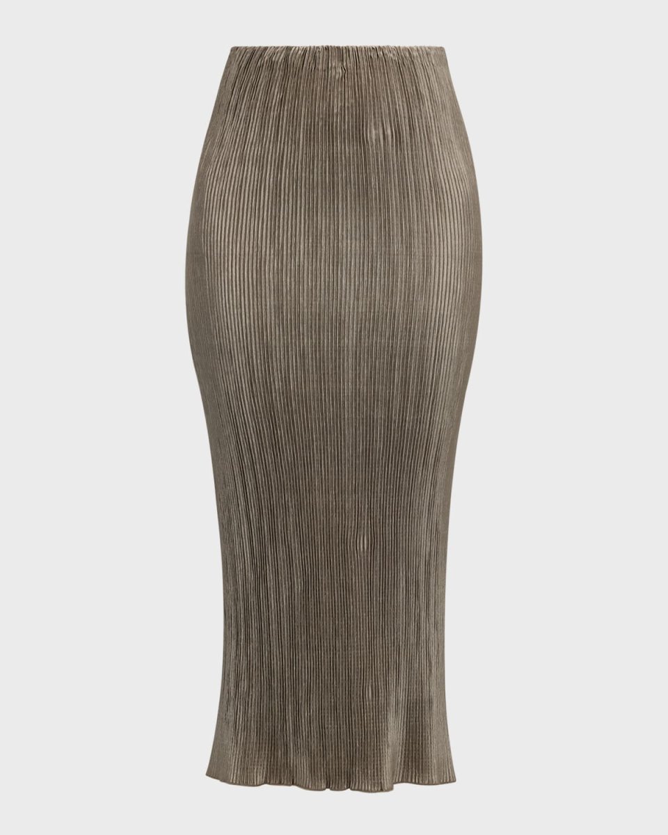 Kylii Pleated Satin Midi Skirt