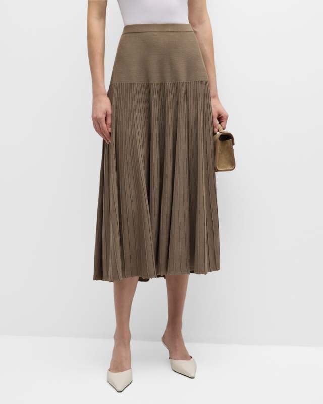 Ribbed Matte Crepe Midi Skirt