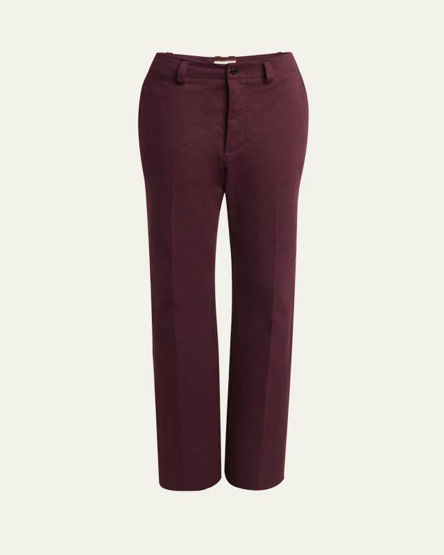 Mid-Rise Straight-Leg Ankle Cotton Pants