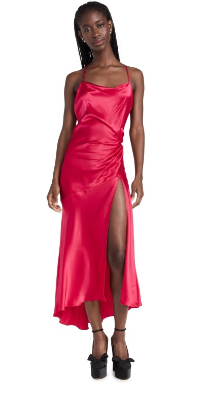 Bach Mai Bias Drape Midi Dress Framboise