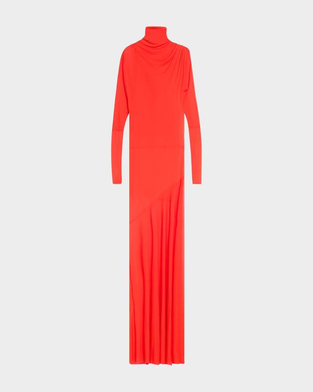 Paula Turtleneck Sheer Crepe Jersey Maxi Dress