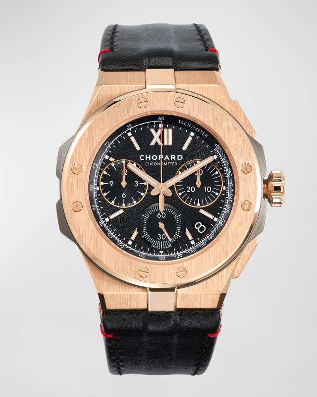 44mm Alpine Eagle XL Chrono Watch with Leather Strap, Black