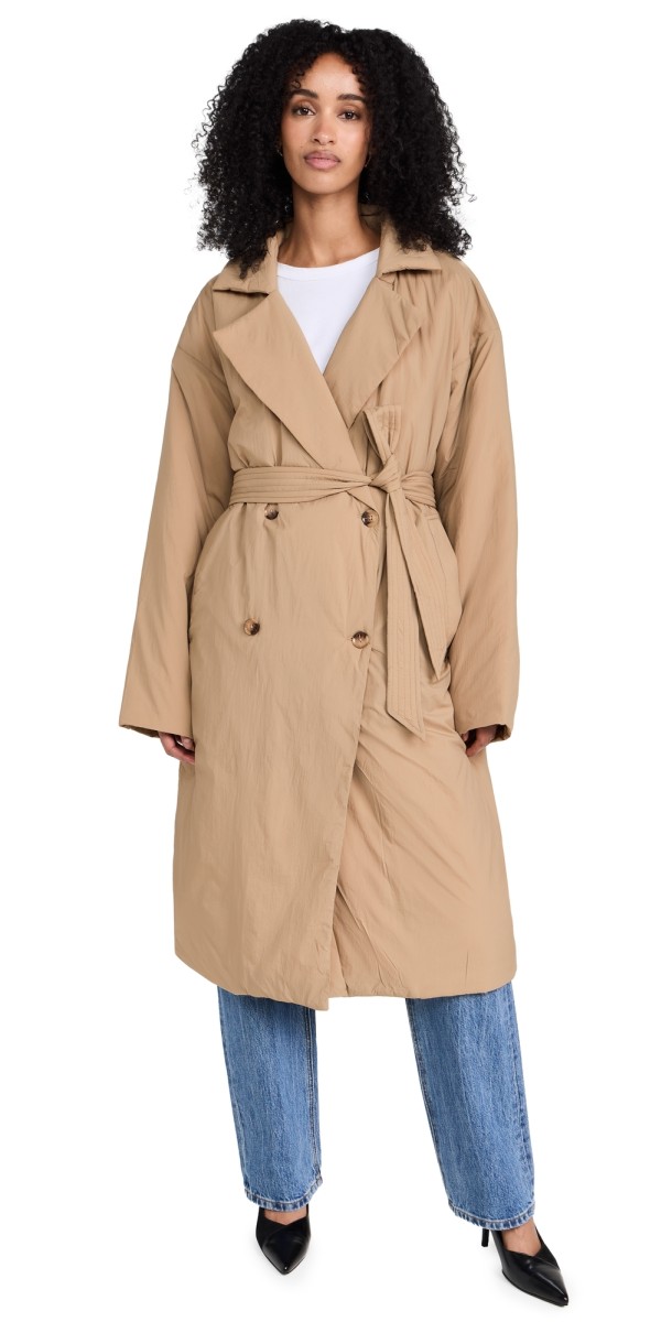 Good American Puffed Nylon Robe Coat Good Khaki