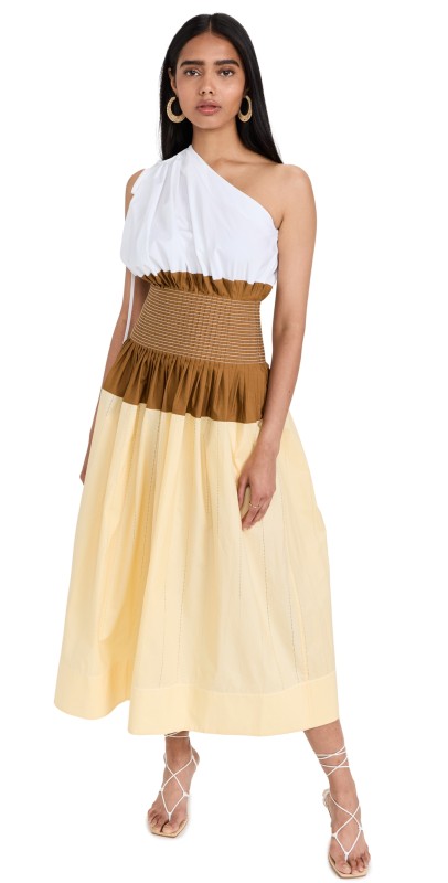 Tory Burch Colorblock One Shoulder Dress White