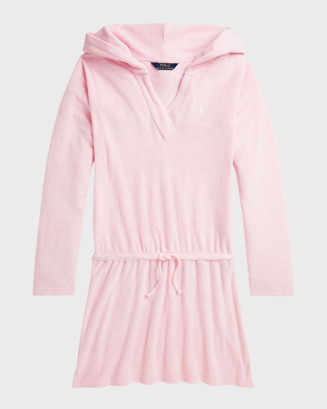 Girl's Solid Terry Cloth Hooded Coverup, Size S-