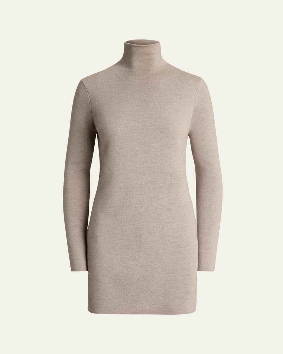 Mock-Neck Sleek Merino-Knit Tunic Sweater