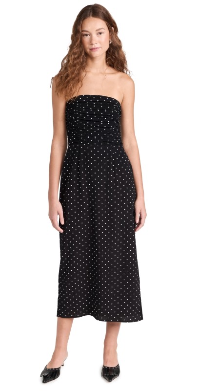 WAYFtrapless Ruched Midi Dress BLACK POLKA-DOT
