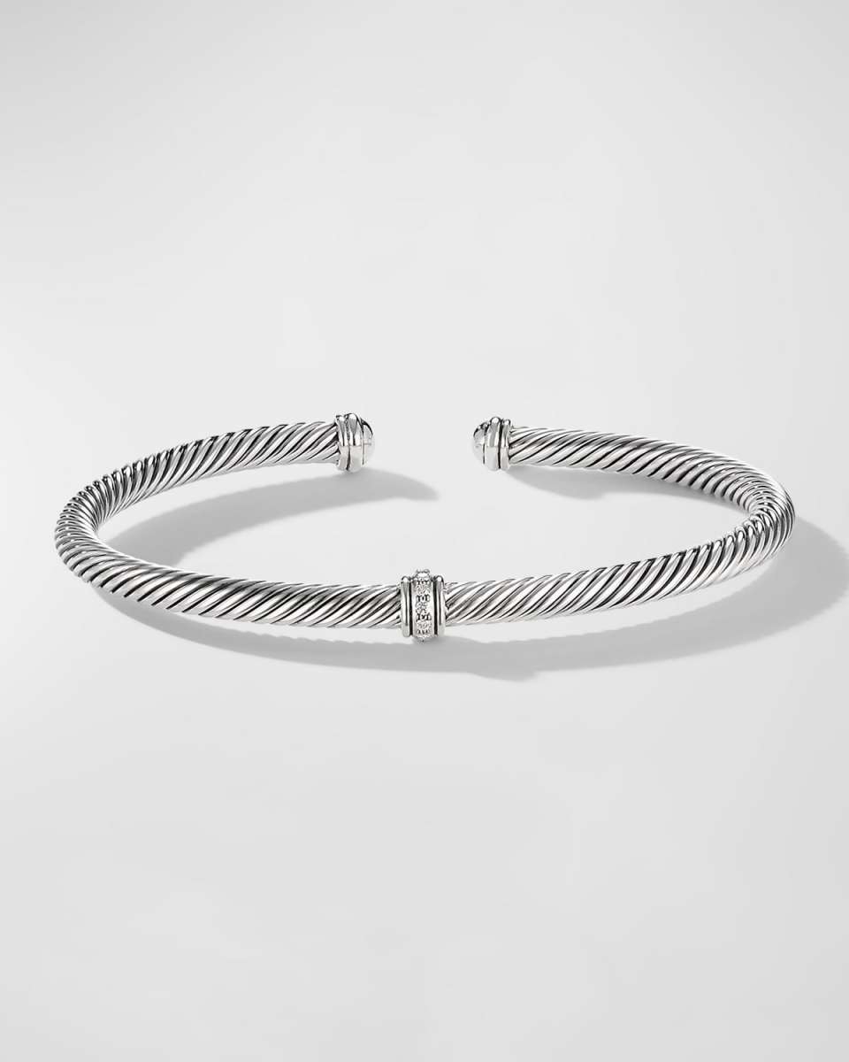 Cable Station Bracelet with Diamonds in Silver, 4