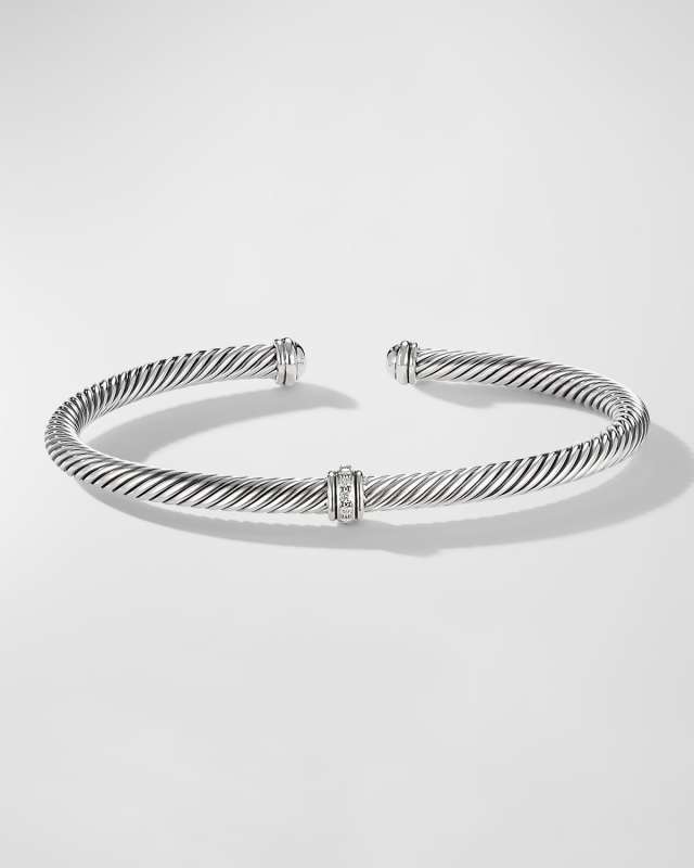 Cable Station Bracelet with Diamonds in Silver, 4