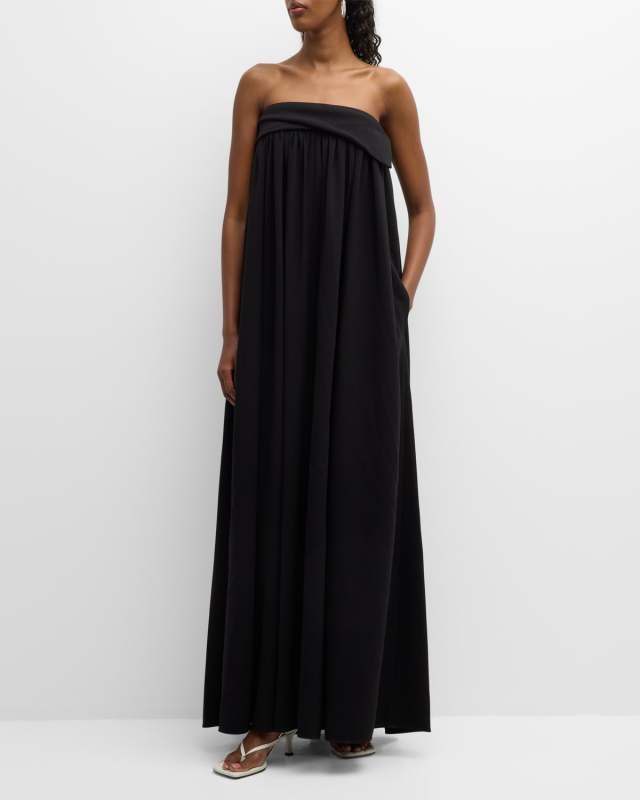 Strapless Matte Viscose Crepe Maxi Dress