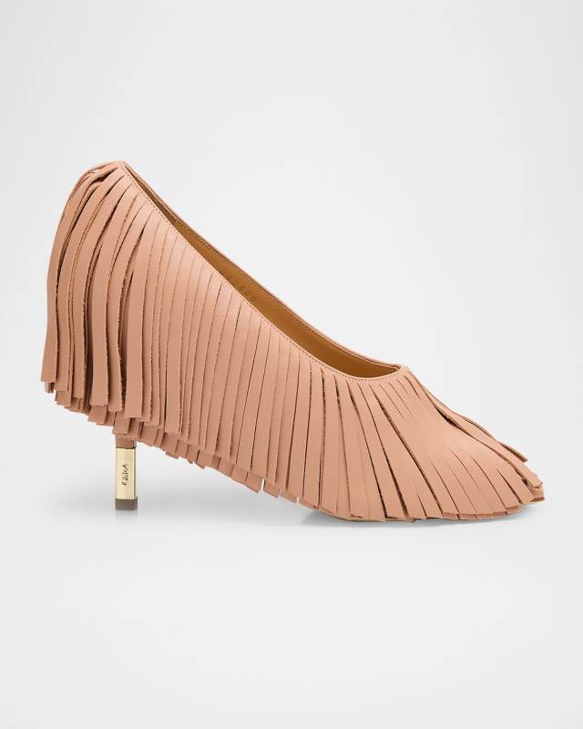 Mona Leather Fringe Peep-Toe Pumps