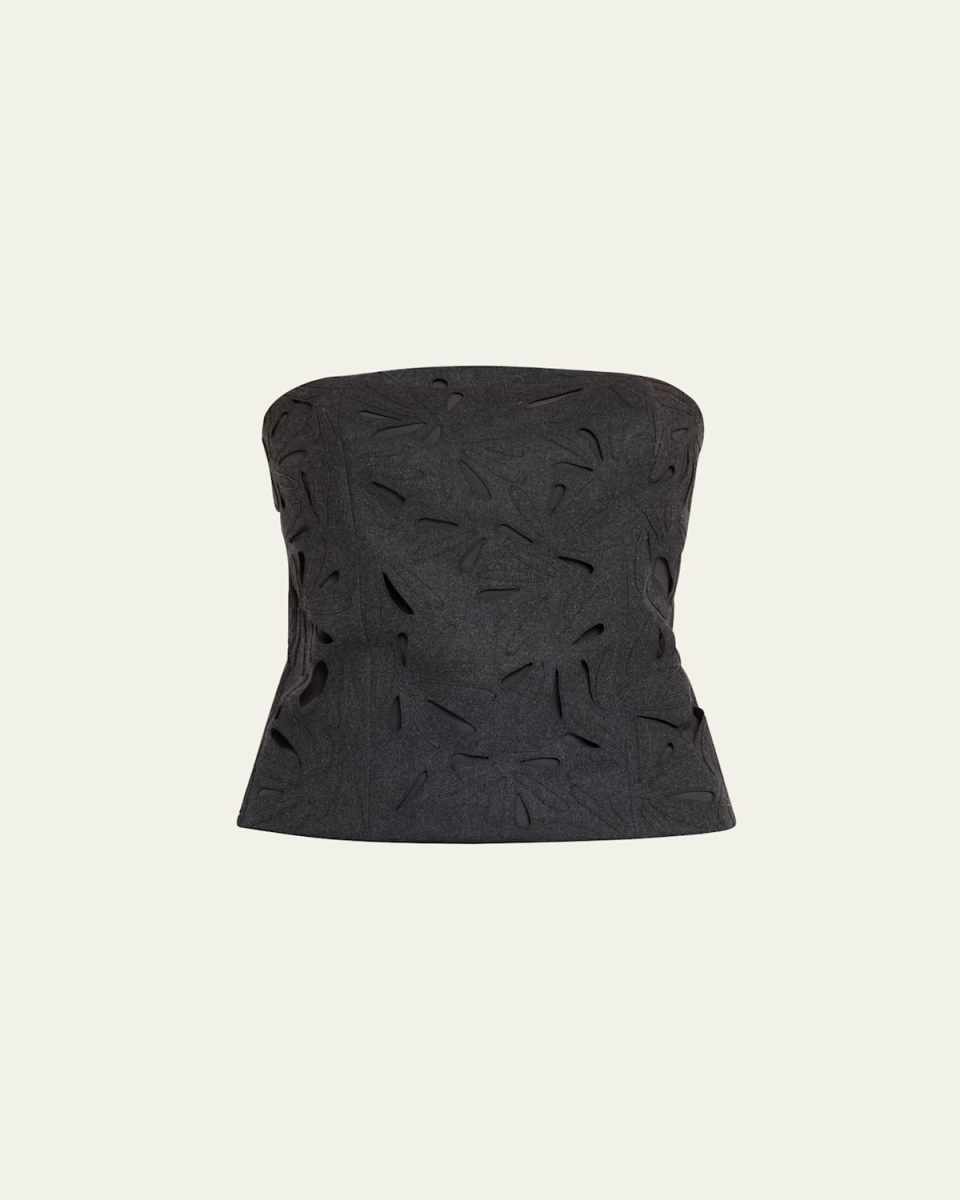 Strapless Flannel Wool Top with Laser-Cut Embroidery