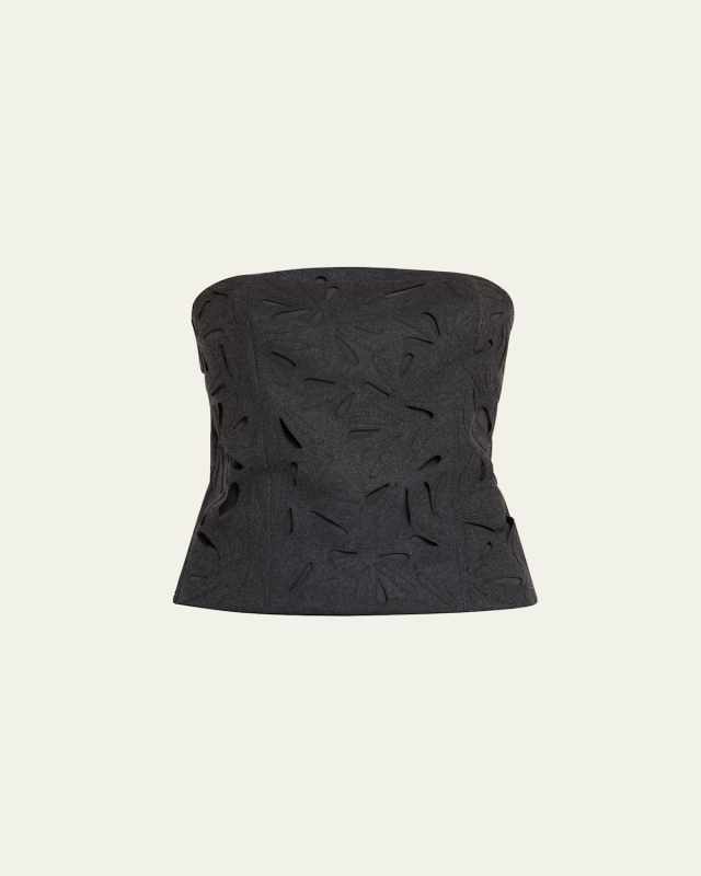 Strapless Flannel Wool Top with Laser-Cut Embroidery