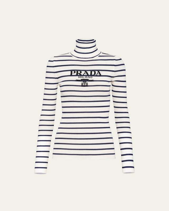 Stripe Logo-Intarsia Turtleneck Sweater